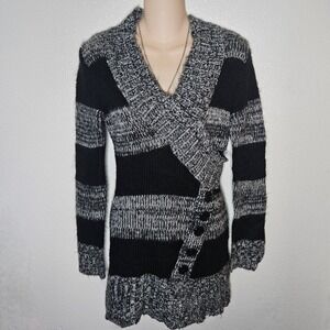 Redpaint Black Grey Stripe‎ Wrap Cardigan Sweater